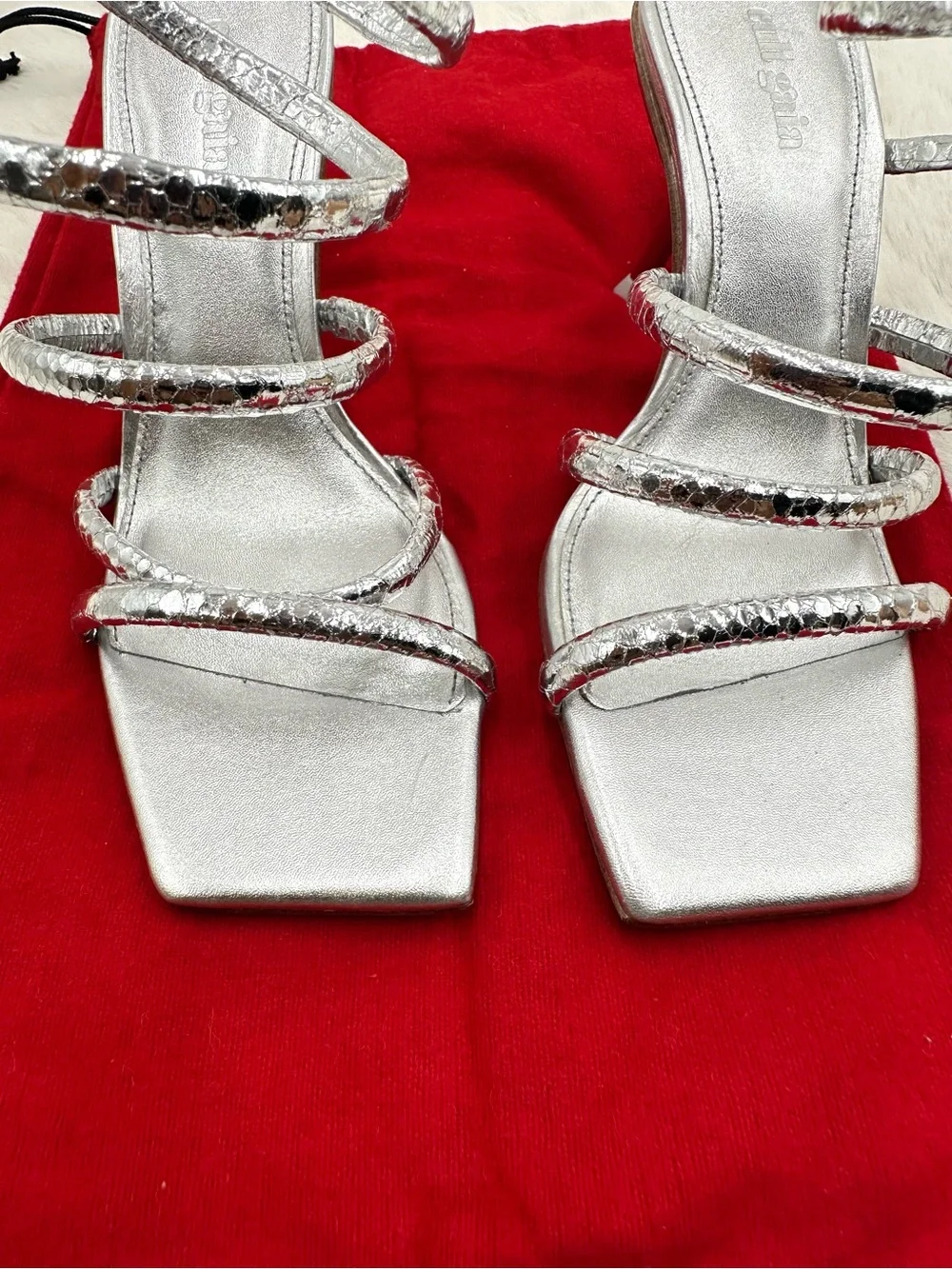 Cult Gaia Kacey Silver Strappy Heels Sandals EU 36 US 6‎ like NEW